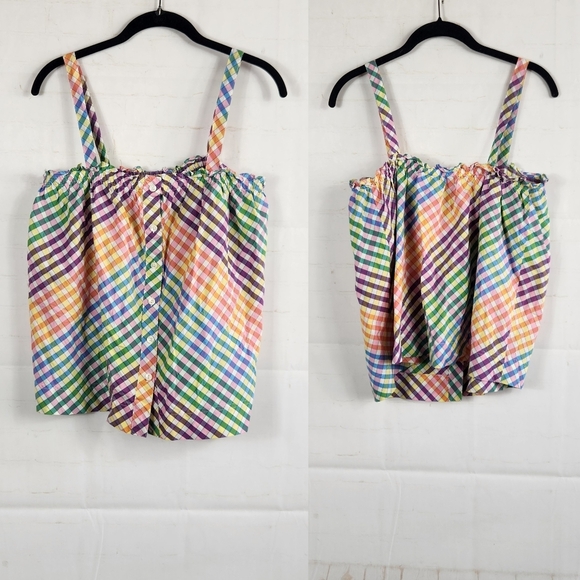 J.Crew Matching Set Button-Front Tank Top Tie-Front Midi Skirt Rainbow Gingham 6 - Picture 5 of 16